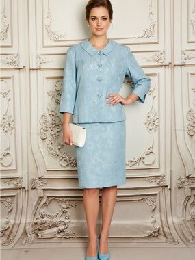 Leslie Fay Powder Blue Jacquard Pencil Skirt